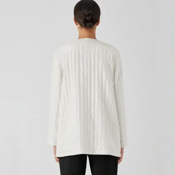 Eileen Fisher Silk Habutai Quilted Round Neck Jacket in Bone Color NWT Size XL - Picture 3 of 12